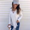 Spring and Autumn Women's Blouse Solid Color V-Neck Tie Loose Long Sleeve Top