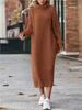 2023 Long Sweater Skirt Over Knee Loose High Neck Knitted Dress Women's Bottom Dress