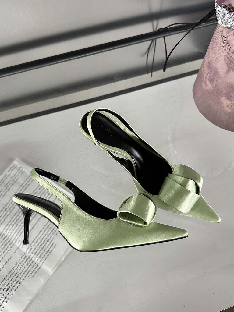 Mode Mode Damen Sandalen Spitzschuh Sommerkleid Schuhe Dünne Hohe Absätze Fersenriemen Beige Rosa Grün Schwarz Satin Party Sandalen Pantoletten