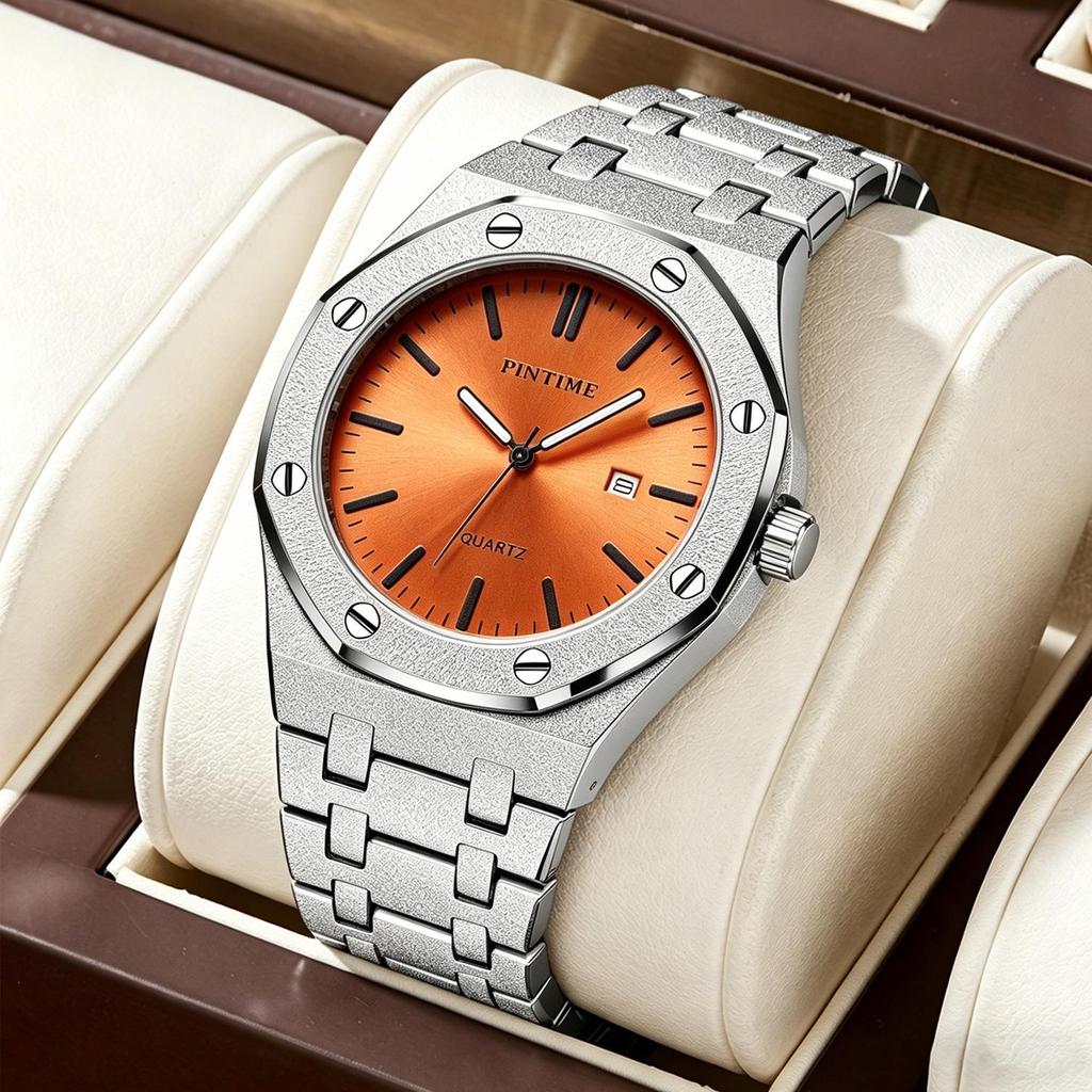 Mens Luminous Waterproof Watch Octagonal Analog Quartz Wrist Watch with Date Display