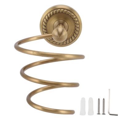 Soporte para Secador de Pelo Latón Antiguo Soporte para Herramientas de Cuidado del Cabello Montaje en Pared Acabado Bronce Espiral Secador de Pelo
