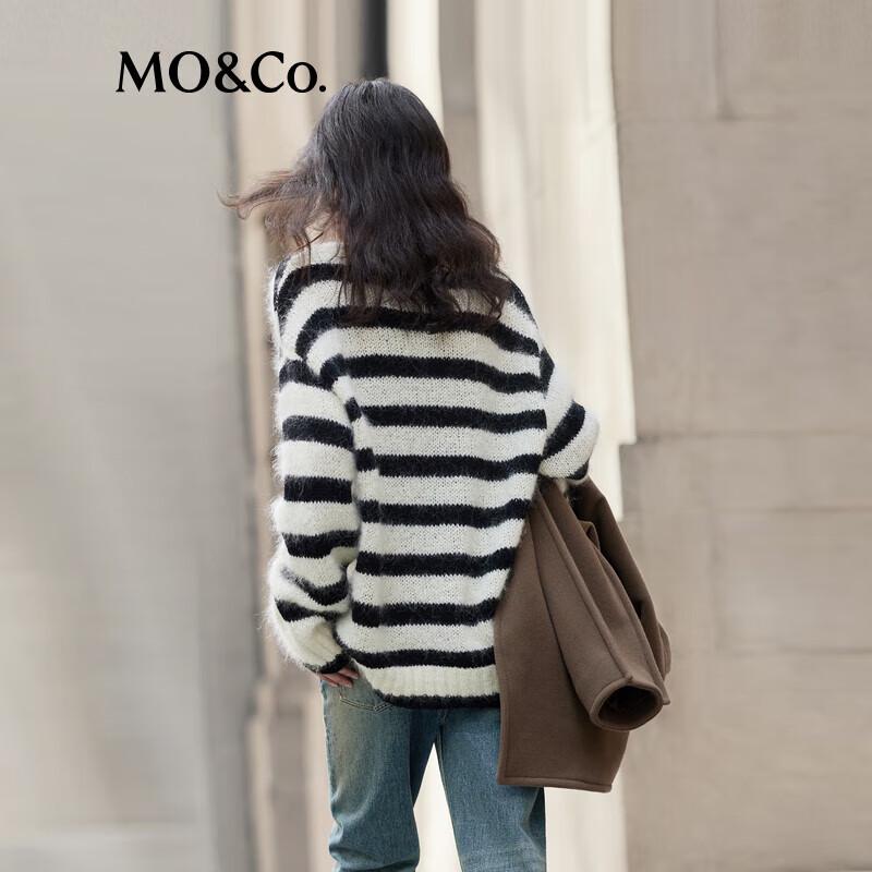 MO&Co. 2024 Winter Mohair Blend V-Neck Striped Sweater