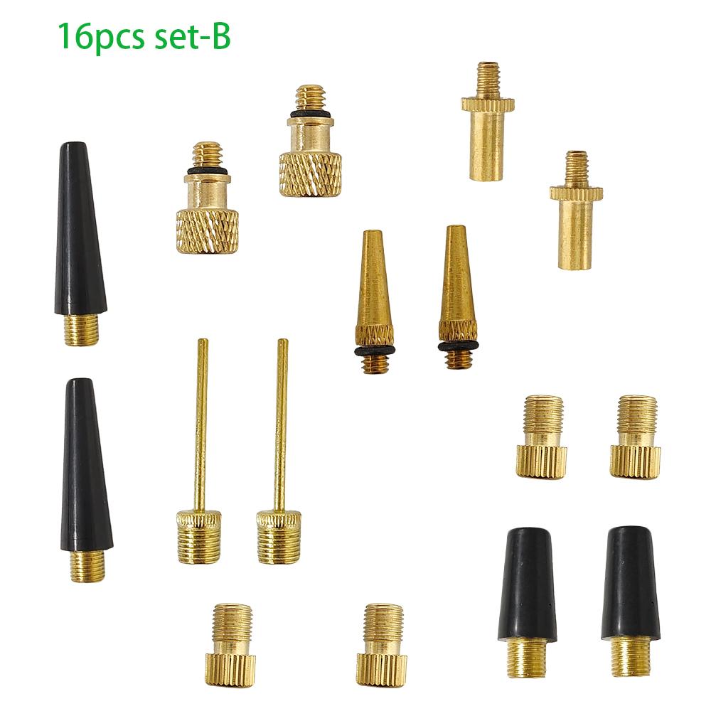 16pcs Bicycle Tire Inflatable Tube Needle Air Hose Adapter Kits Bike Repair Tools Connector Pump Bike Tyre Accessories 16pcs set B