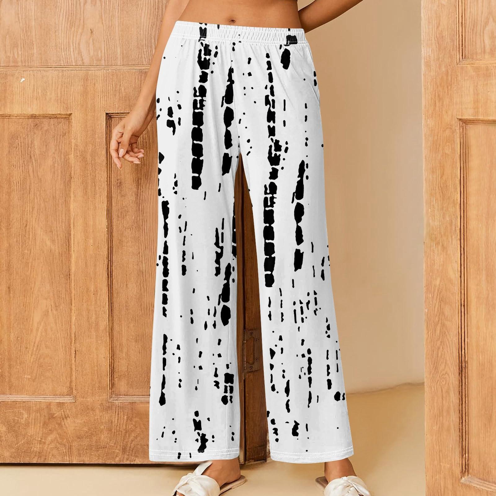 

Женские повседневные брюки прямого кроя с эластичным поясом и принтом XL белый