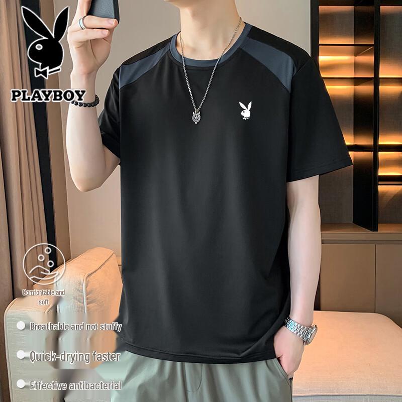 PLAYBOY Men's Summer Quick-Dry Crew Neck Short Sleeve T-Shirt