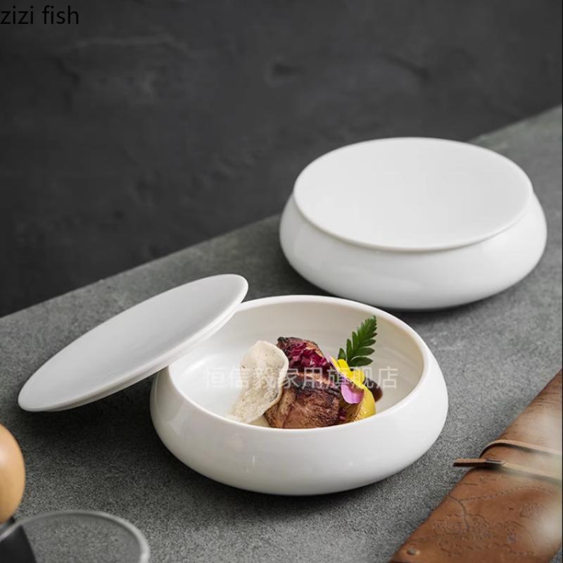 Ceramic Steamed Egg Bowl with Lid Dessert Bowls Dessert Bowls Soup Plate Dining Plate Snack Tray Sashimi Plates Dim Sum Dish