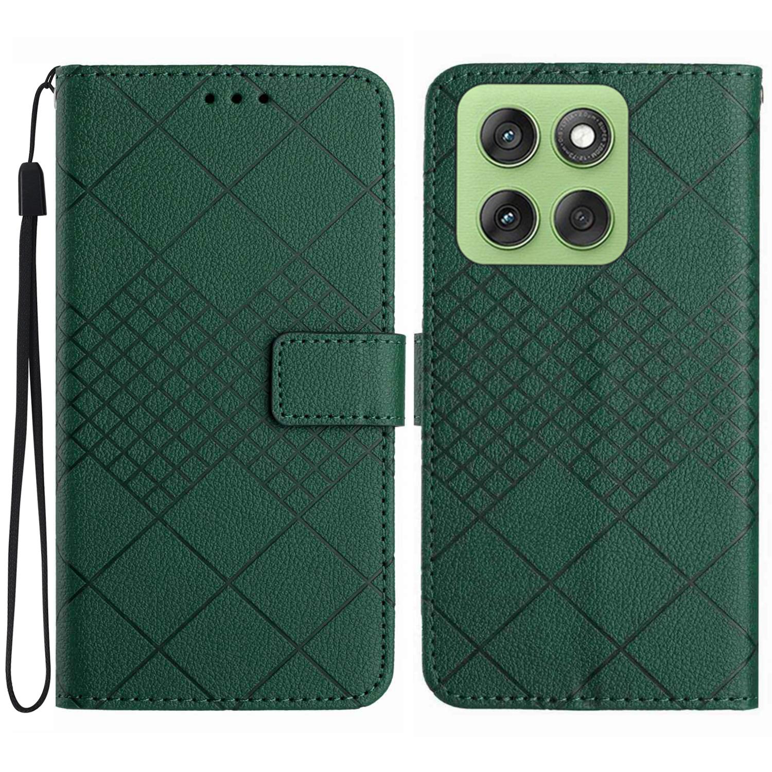 

For Motorola Edge 60 Pro 5G Case Wallet Imprint PU Leather Flip Folio Phone Cover Green