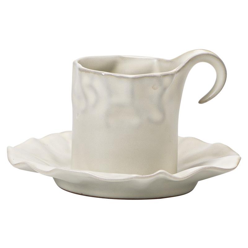 Pleated Coffee Cup and Saucer Set, Hand Punch Hanging Ears, Ceramic Cup, Japanese Light Luxury, High-end Exquisite Afternoon Tea