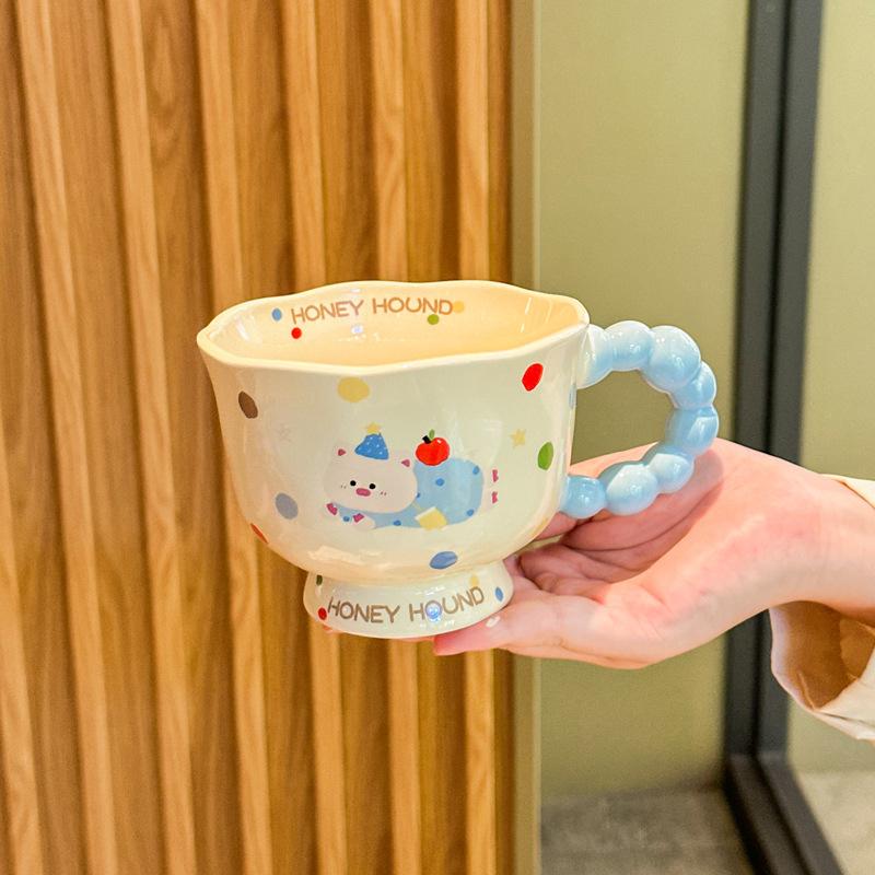 Super Beautiful Cup Cute Polka Dot Puppy Ceramic Mug Children's Milk Breakfast Cup Girl Birthday Gift