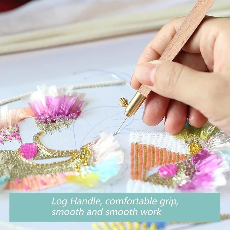French Wooden Crochet Embroidery Punch Needles Wooden Handle Crochet Hook Cross Stitch Crochet Kit Sewing Knitting Tools