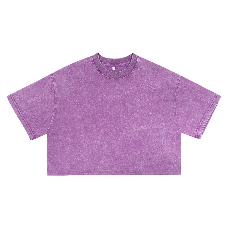 Streetwear Cotton Crop Top Tshirt For Women With Loose Fit And Retro Wash Effect