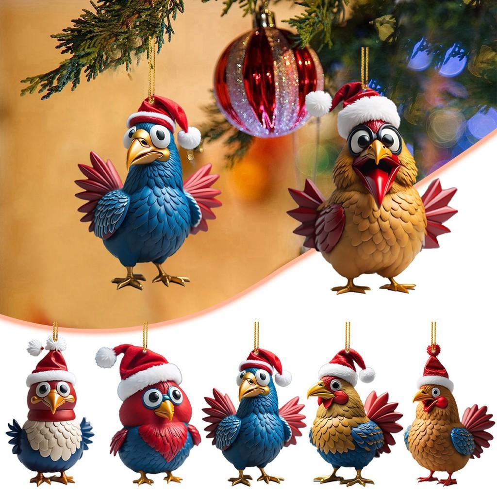 Cartoon Christmas Playful Hat Chicken Vehicle Decoration Unique Festive Home Decor Piece