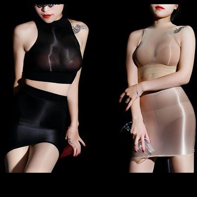 Gonna corta da donna lucida e avvolgente con fianchi larghi, aderente, a vita alta, per feste, night club, estiva