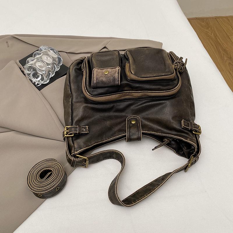 Women's Fashion Washed Old Spice Girl Locomotive Bag Multi-pocket Japanese and Korean Trend Shoulder Bag