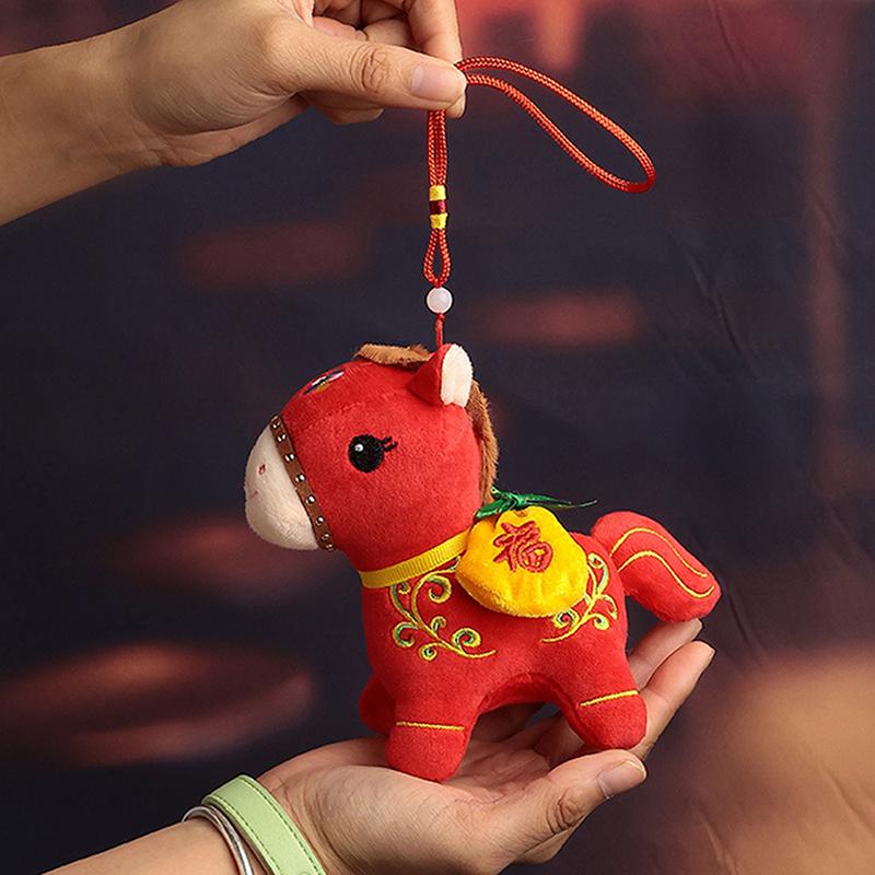 Cute Zodiac Horse Pendant Red Car Keychain Pendant Embroidery Doll Mascot  Year Chinese Style Gifts Decoration Accessories