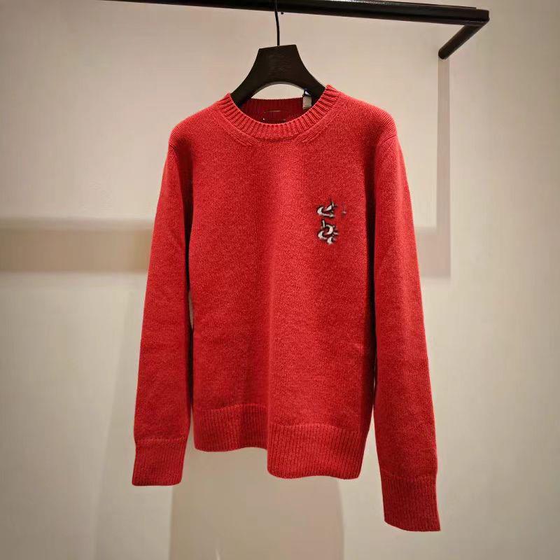 

Унисекс Вязаный шерстяной трикотаж с вышивкой в виде змеи и буквы B - Новогодняя коллекция S красный