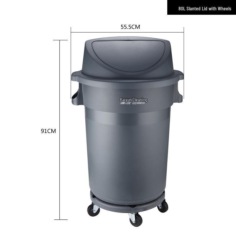 Large Round Wheeled Trash Can with Lid for Outdoor or Kitchen Use