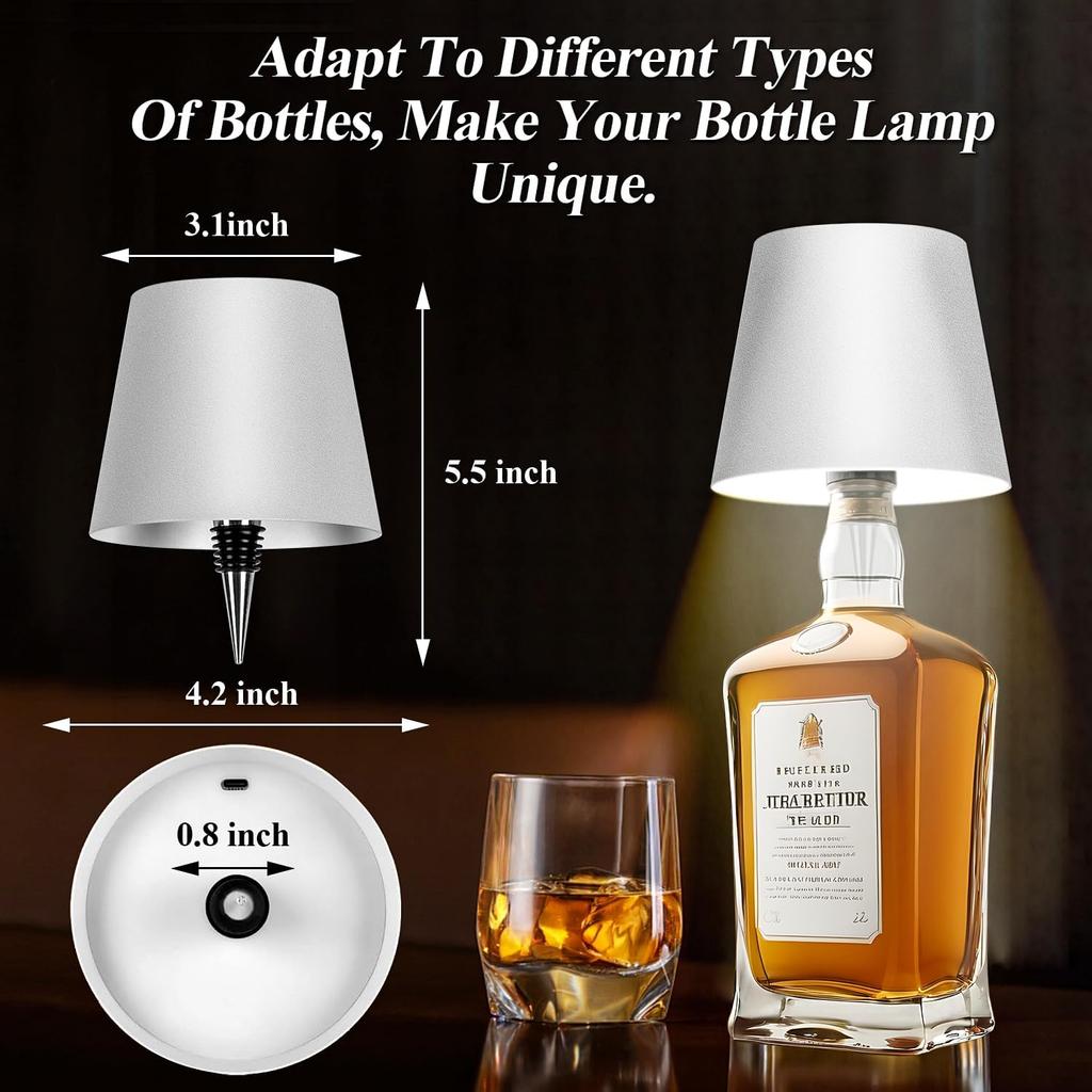 Wireless Bottle Lamp Shade White - Portable LED Wine Bottle Lamp with Stopper, 3 Color Stepless Dimming Rechargeable Touch Wine Bottle Lights for Any
