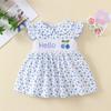 Summer Girls Floral Smocked Dress With Flutter Sleeves And Peter Pan Collar Cottagecore Princess Party Dress For Kids