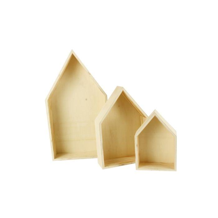Maisons en bois - MEGACREA DIY - Set de 3 pièces - 19, 15 et 11 cm - Personnalisables - Bois naturel
