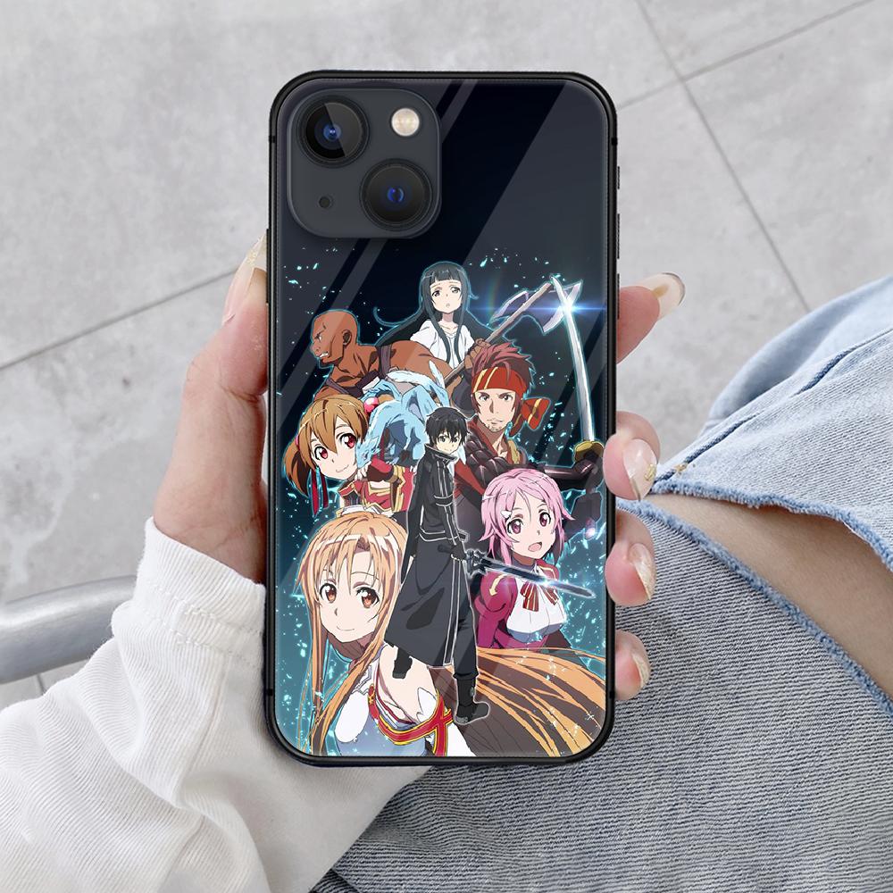 Buy Anime Sword Art Online Tempered Glass Phone Case Cover For Iphone 6 7 8 11 12 13 X Xs Xr Pro Max Plus Samsung Galaxy Xiaomi Redmi Tpu Hot 3d Black