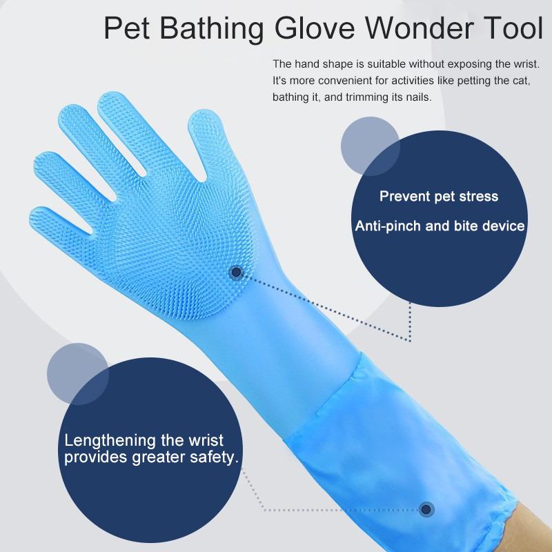 Silicone Gloves - Pet Bath Anti Bite Beauty Cleaning Hair Removal Gloves Extended Plush Waterproof Kitchen Cleaning Gloves