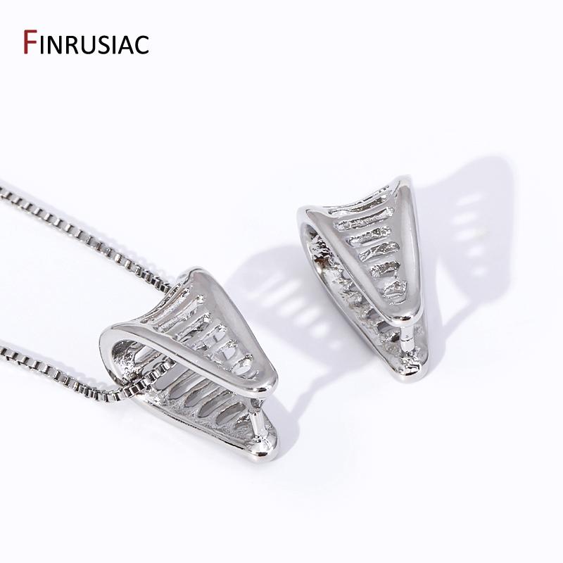 Groothandel Rhodium Plated Gekreukelde Knijpklem Hanger Oogje, Messing Hanger Oogje Connector Voor DIY Mode Ketting Maken Accessoires