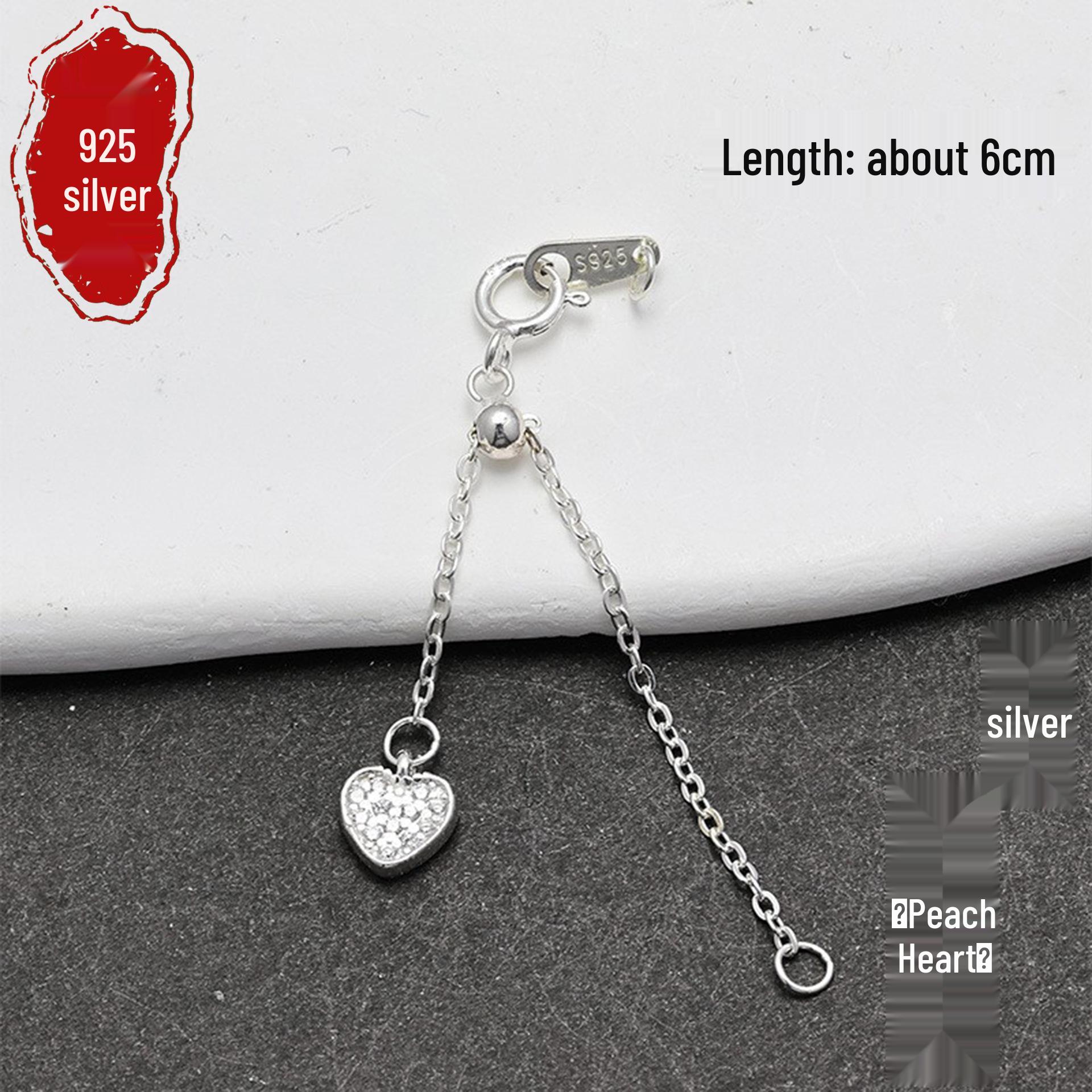 S925 Sterling Silver Pearl Necklace and Bracelet Extension Clasp with Diamond Inlaid Heart Design S925 Sterling Silver: price for one piece