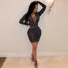 New 2020 European American Women's Sexy Mesh Strappy Dress with Hot Drilling for Nightclubs