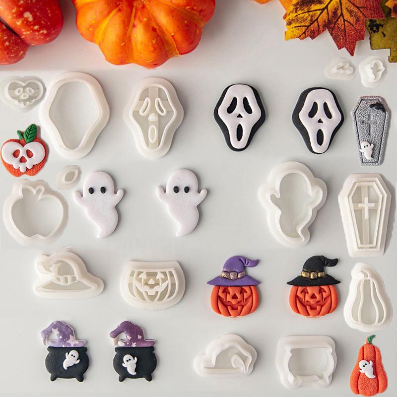 Halloween Series Cartoon Elements Soft Pottery Polymer Clay Cutter Mold Pumpkin Skull Shape DIY Earring Pendant Crafting Tools