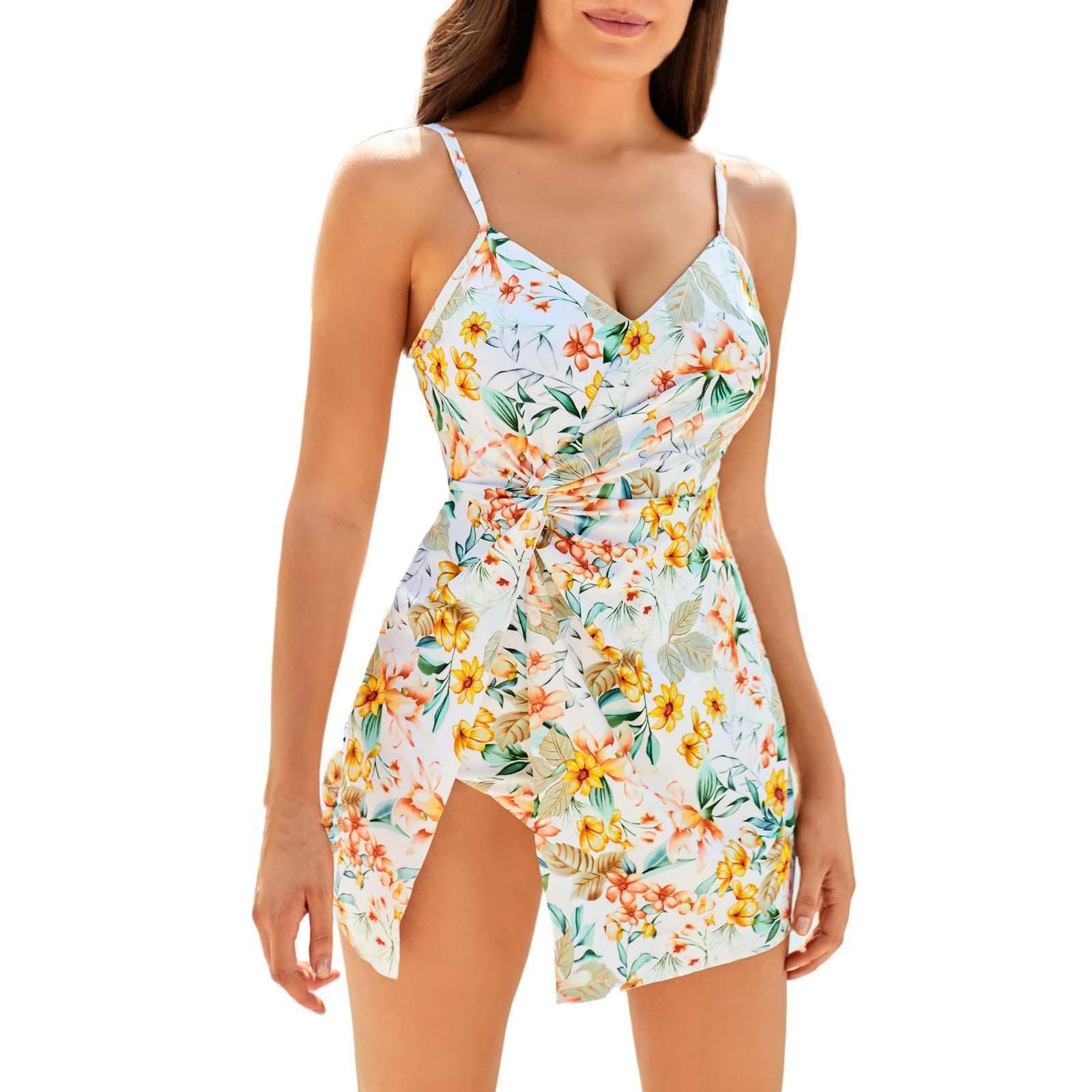 

Женское повседневное цельное платье бикини с цветочным принтом купальник платье купальник XL жёлтый