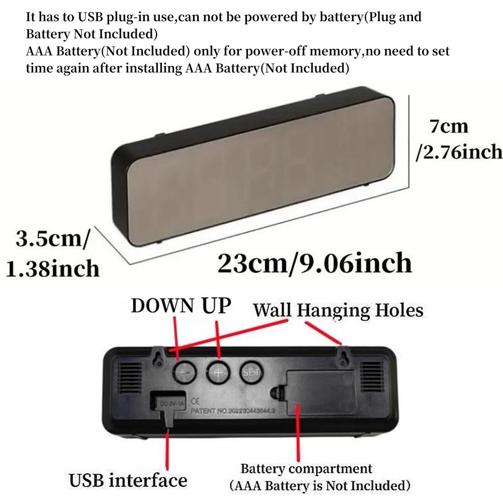 USB napájené 9palcové velké digitální nástěnné hodiny Zobrazení teploty a vlhkosti Noční režim Snooze Stolní hodiny 12/24H LED budík