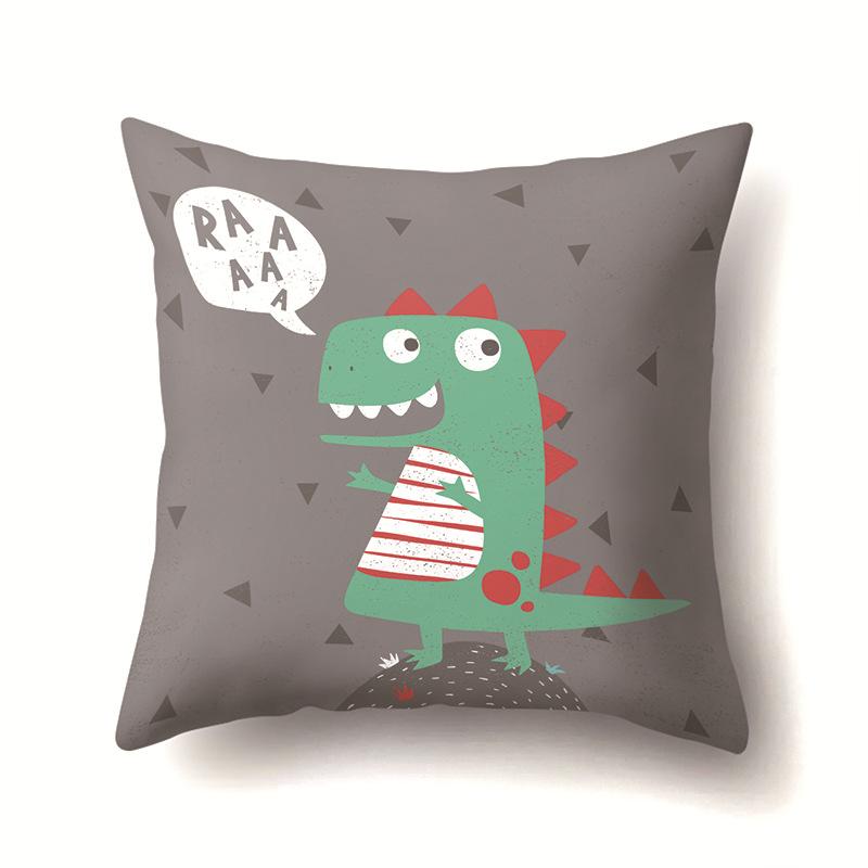 Față de pernă poliester cu model geometric de dinozaur, cu o singură față, pentru casă, canapea, living, dormitor, husă de pernă