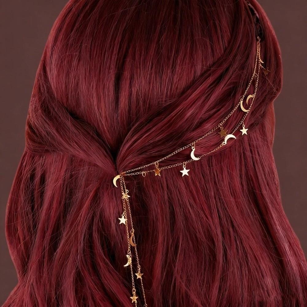 Moon Star Braided Hair Chain Boho Headpiece Trendy Hair Accessory Girls