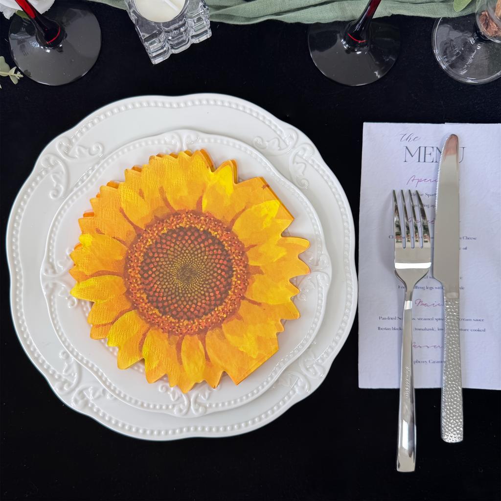 20pcs/Set, Disposable Sunflower Shape Printed Napkins, Birthday Holiday Picnic Wedding Party Paper Towels, Restaurant Dessert