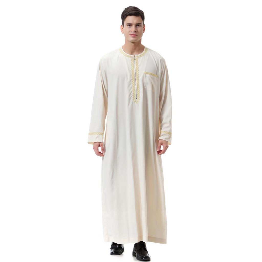Men's Embroidered Zipper Robe - Middle Eastern Style, Spring/Summer