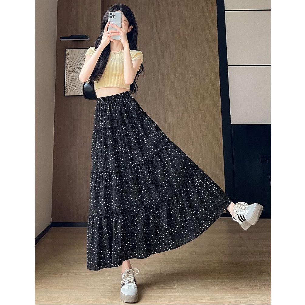 

Женская миди-юбка А-силуэта в горошек - Высокая талия, Стройнящая, Для миниатюрных, Белая, Универсальная, Лето 2025 XL чёрный