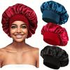 Women's Satin Solid Bonnets Wide-brimmed Night Sleeping Bathing Hat Unisex Head Wrap Elastic Band Cap Hair Care Bonnet