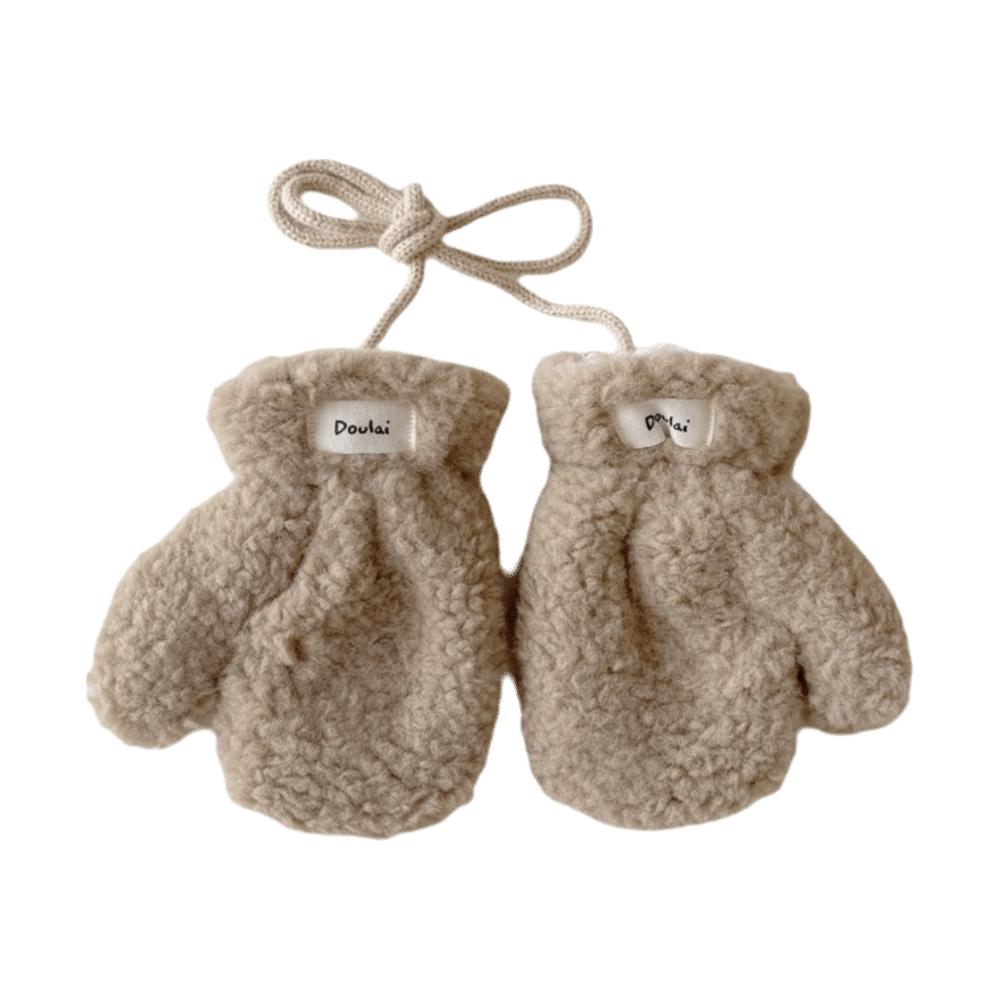 1 Pair Warm Windproof Winter Mittens Thickened Lamb Velvet Hanging Neck Gloves Boys Girls