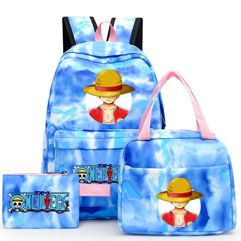 3Pcs/set Anime One Piece Backpack for Girls Boys Back To Schoolbag with Lunch Bag Student Bookbag Men Women Travel Bag Mochil