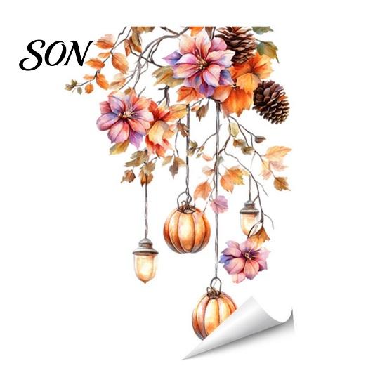 Thanksgiving Glass Decals Fall Static Window Clings, Autumn Pumpkin Maple Leaf Floral Reusable Stickers Decals, Removable Harvest Season for Home Shop