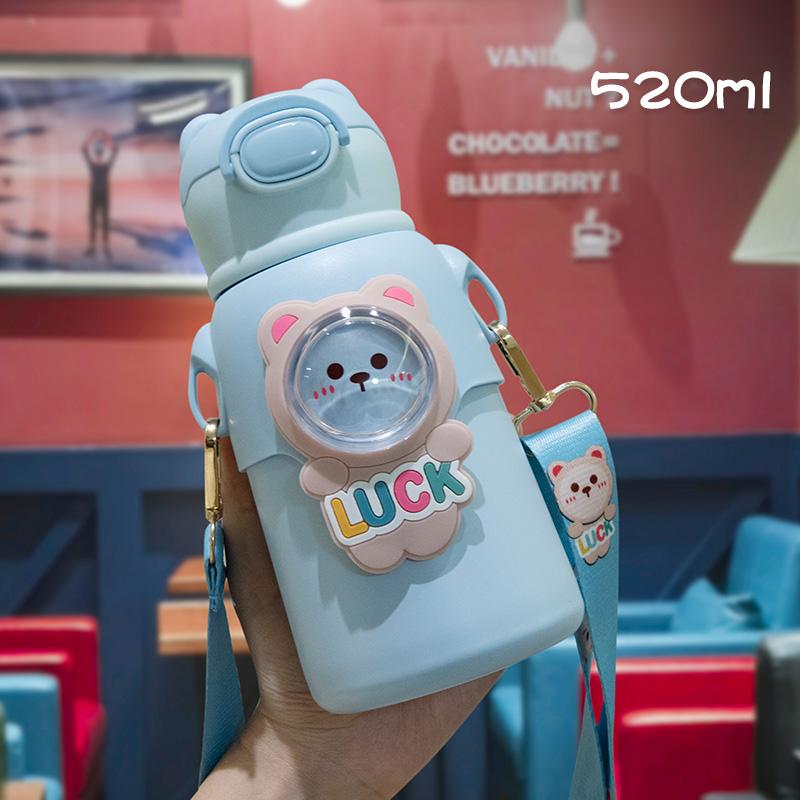 Children Mug Stainless Steel Leak-Proof Vacuum Flask With Straw Cartoon Thermal Water Bottle Drinkware
