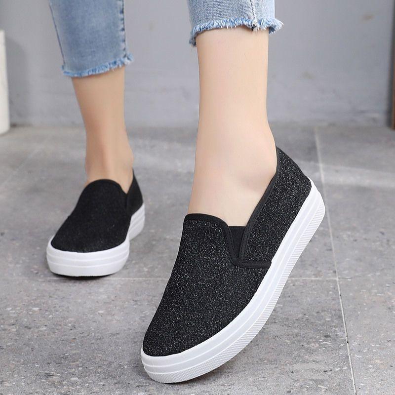 

Весенне-осенние новые тканевые туфли женские слипоны ленивые на плоской подошве парусиновые туфли универсальные дышащие повседневные туфли 41 чёрный