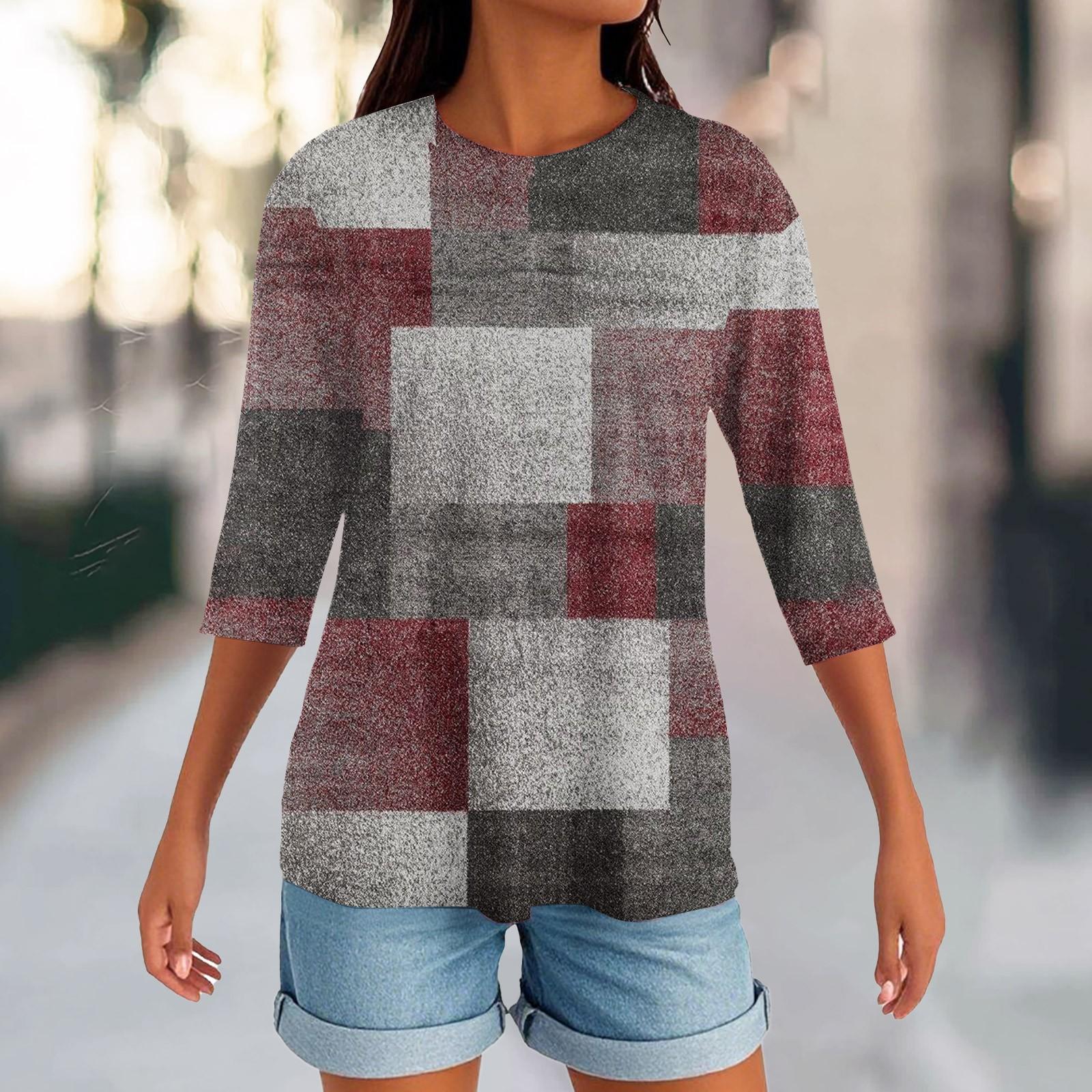 

Женский круглый вырез с разрезом по низу, модный повседневный однотонный топ с рукавом три четверти XXXL красный