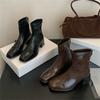 Fashion Eilyken  High Quality PU Leather Round Toe Zipper Women Ankle Boots Fashion Square Low Heels Party Dress Shoes