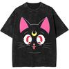 Rare Sailors Moon Summer Fashion Washed Black Cotton Pure Cotton Roundneck Shortsleeved Tshirt For Unisex