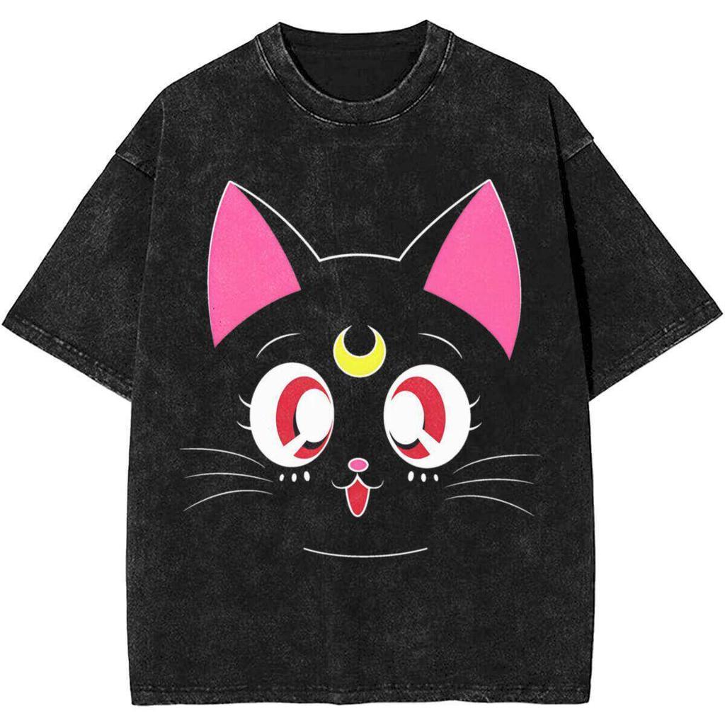 Rare Sailors Moon Summer Fashion Washed Black Cotton Pure Cotton Roundneck Shortsleeved Tshirt For Unisex