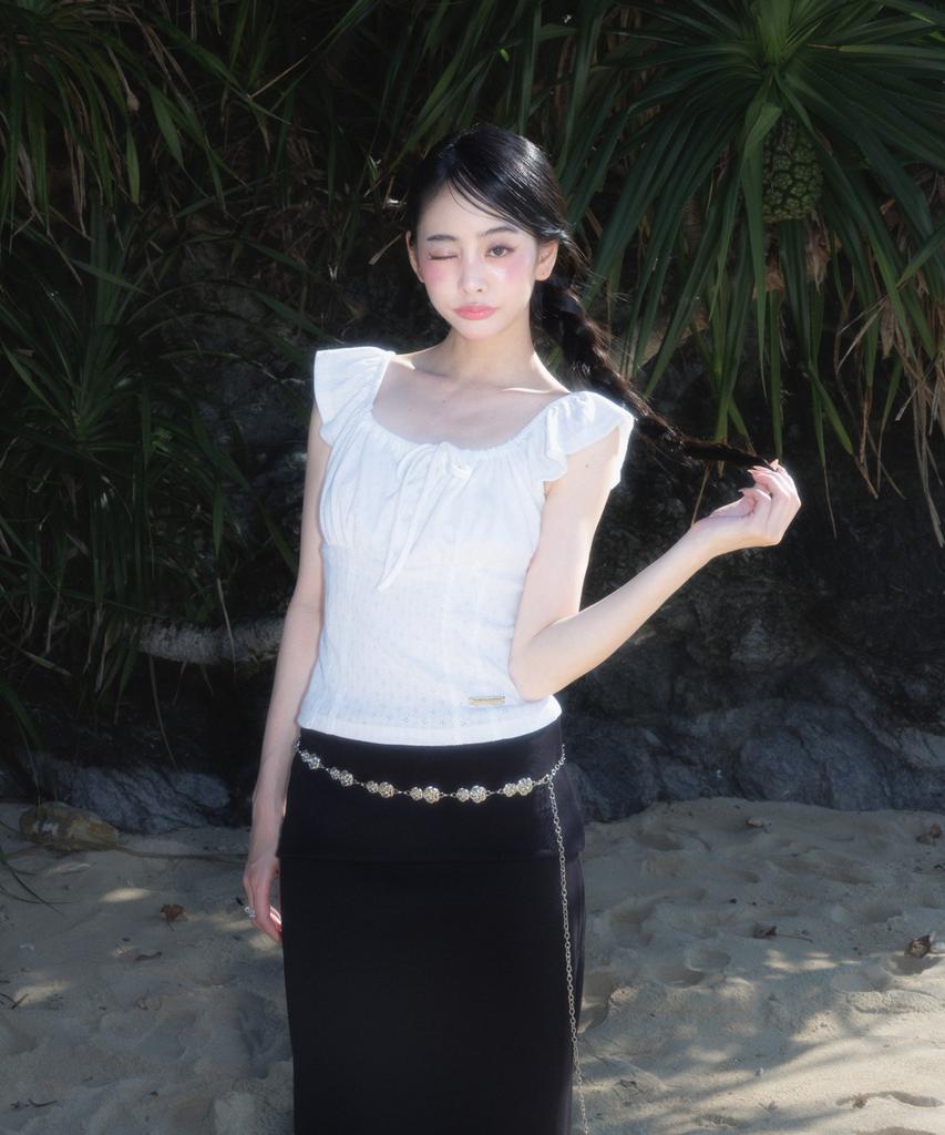 Rose Franz Folding Waist Maxi Long Skirt [Black]