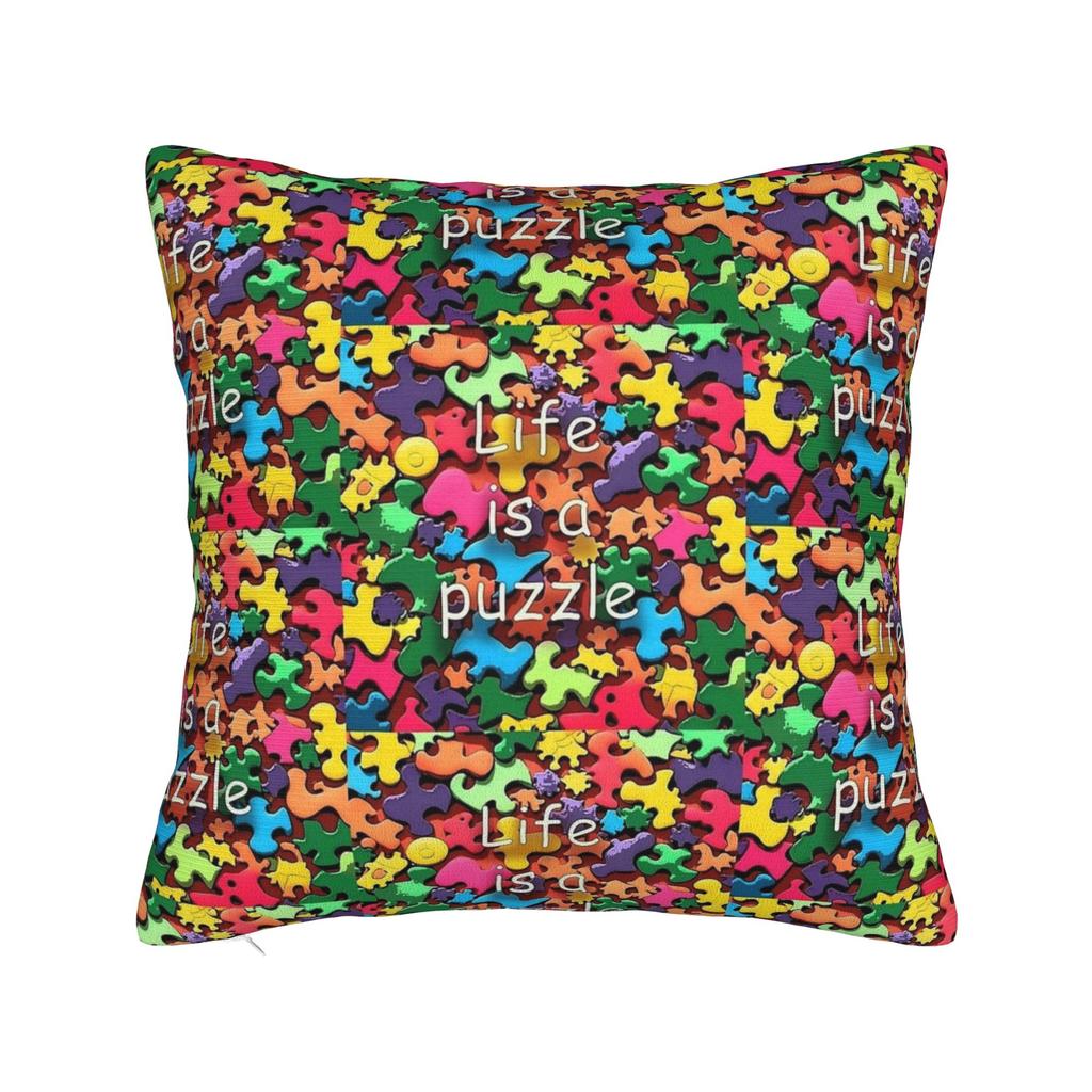 Rainbow Autism Awareness Puzzle Seamless Pattern Pillow Cover  Design Cushion Cover Funny Pillow Case For Office Car Home Decor