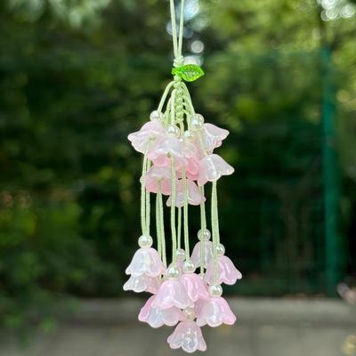 Pingente Requintado de Lírio-do-vale Sintético Estilo Chinês Chaveiro de Flor em Degradê Enfeites de Carro Para Decoração de Bolsa Feminina